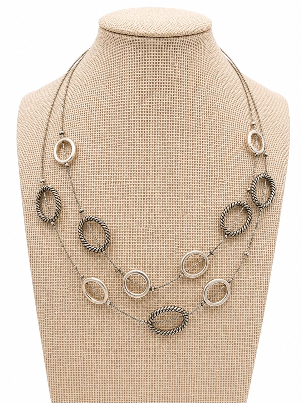 Vintage Jones NY Silvertone Double-Row Oval Link Necklace